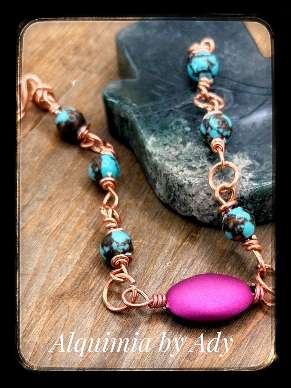 Alquimia Pink and Turquoise Copper Wire Bracelet
